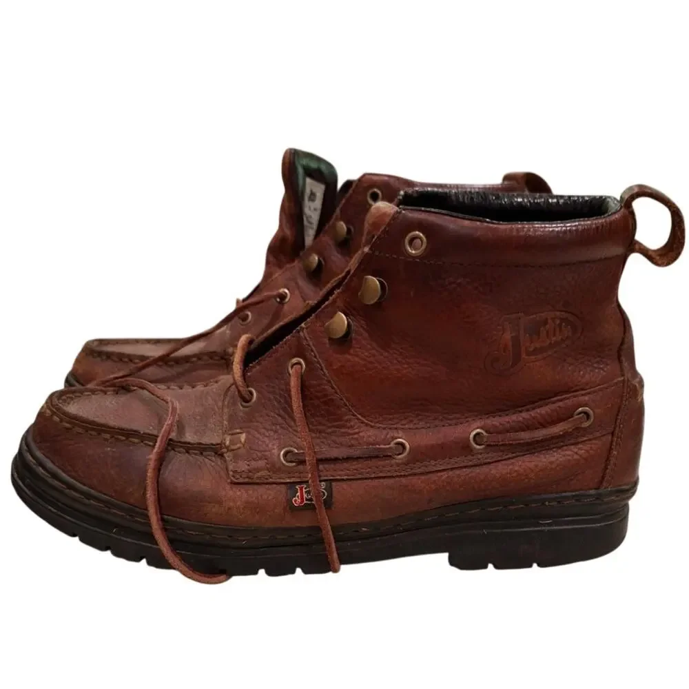 Justin Mens Chukka Boots Laceup Brown Leather Sz 9 Distressed LO991